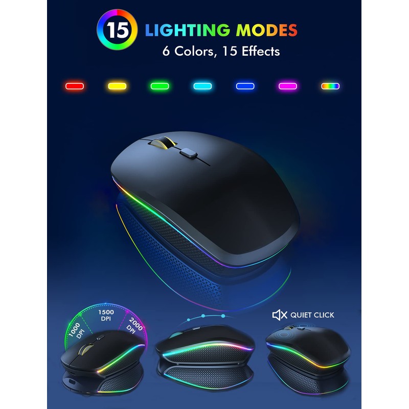 Wireless Keyboard and Mouse Combo, RGB Backlit, Rechargeable & Light