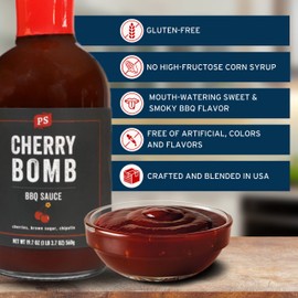PS Seasoning Cherry Bomb - Door County Cherry BBQ Sauce - All-Purpose Marinade, Glaze, Baste, and Dip - Sweet and Tangy, Great for Pork, Beef, Salmon, Chicken, Ribs, Tenderloin, and more