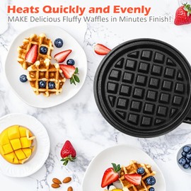 Mini Waffle Iron, Belgian Waffle Machine, Diameter 10 cm, 220 V / 350 W, Small Waffle Iron, Classic, Double-Sided Heating