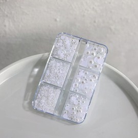 Nail Art Flat Back Half Round Pearl 6 Sizes in One Box for Home DIY Nails Body Face Craft Nail Charms Nail Pearls for Nail Art