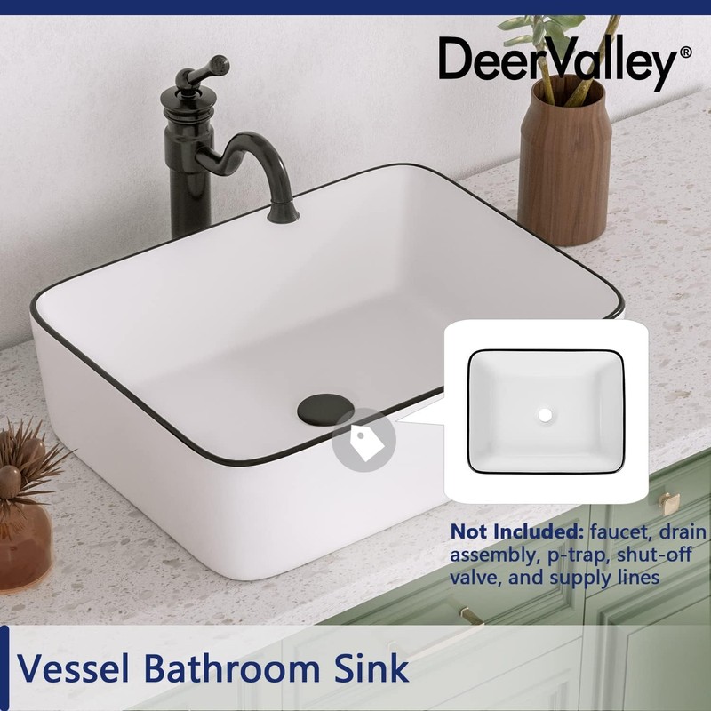 DeerValley 19" x 15" Bathroom Sink, Bathroom Vessel Sink Rectangular