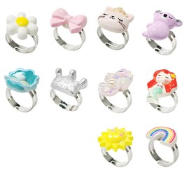 MenYiYDS 10 PCS GIRL CHILDREN RINGS, ADJUSTABLE CHILDREN JEWELLERY RINGS, DRESS UP RINGS, PRINCESS DRESS UP PARTY RINGS, FINGER RINGS, CHRISTMAS BIRTHDAY GIFTS (RANDOM STYLES)