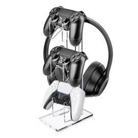 Acrylic Headphone Stand, Transparent Controller Holder, Three Floors Headset Stand, Gaming Desk Accessories, Gaming Room Accessories (Transparent)