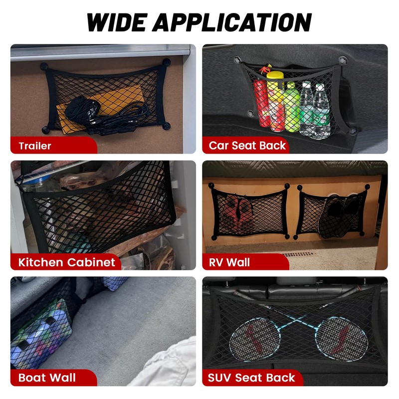 RED WOLF 2 Pcs Universal Elastic Mesh Netting Car Pouch