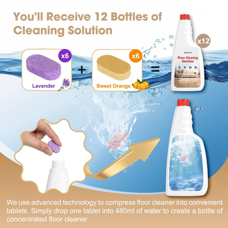 Floor Cleaning Solution, 12 PCS Vacuum Mop Cleaning Solution Tablet