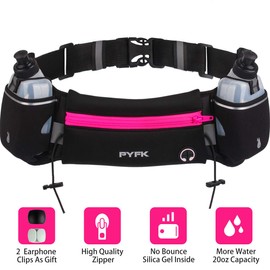 PYFK Upgraded Running Belt with Water Bottles, Hydration Belt for Men and Women, Water Bottle Holder Running Pouch Belt, Fanny Pack Fits 6.5 inches Phones, Waist Pack for Running Hiking (Rose Red)