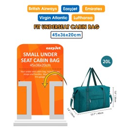 for Ryanair Cabin Bags 40X20X25 Underseat Small Foldable Travel Duffel Hospital Weekend Bag for Women Ryan Air Carry on Luggage Holdall Tote for Men 20L (Teal)