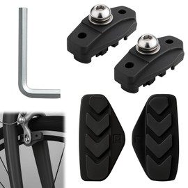 HELION 2 Pairs Bike Brake Pads, Road Brake Pads with Hex Nut Installation Tool Shaped Brake-Shoes V Braken Pad, Road Bike Braken Pad for Roads Bikes Mountain Bicycles (Black)