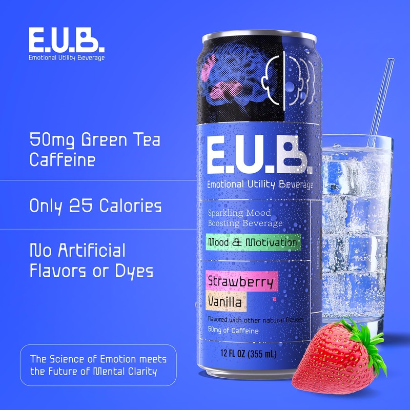 Emotional Utility Mood and Motivation Beverage -Strawberry Vanilla Sparkling Beverage
