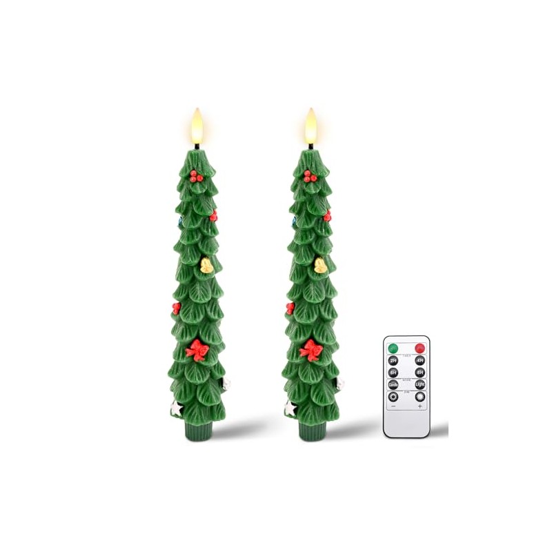 shuangjishan Christmas Tree Flameless Candles: 2Pcs LED Taper Christmas Candles