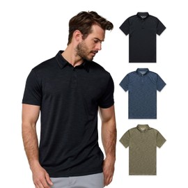 INTO THE AM Performance Dri Fit Polo Shirts for Men - Quick Dry Moisture Wicking Plain Collar Shirts Multipack (Black/Navy/Olive Green, X-Large)