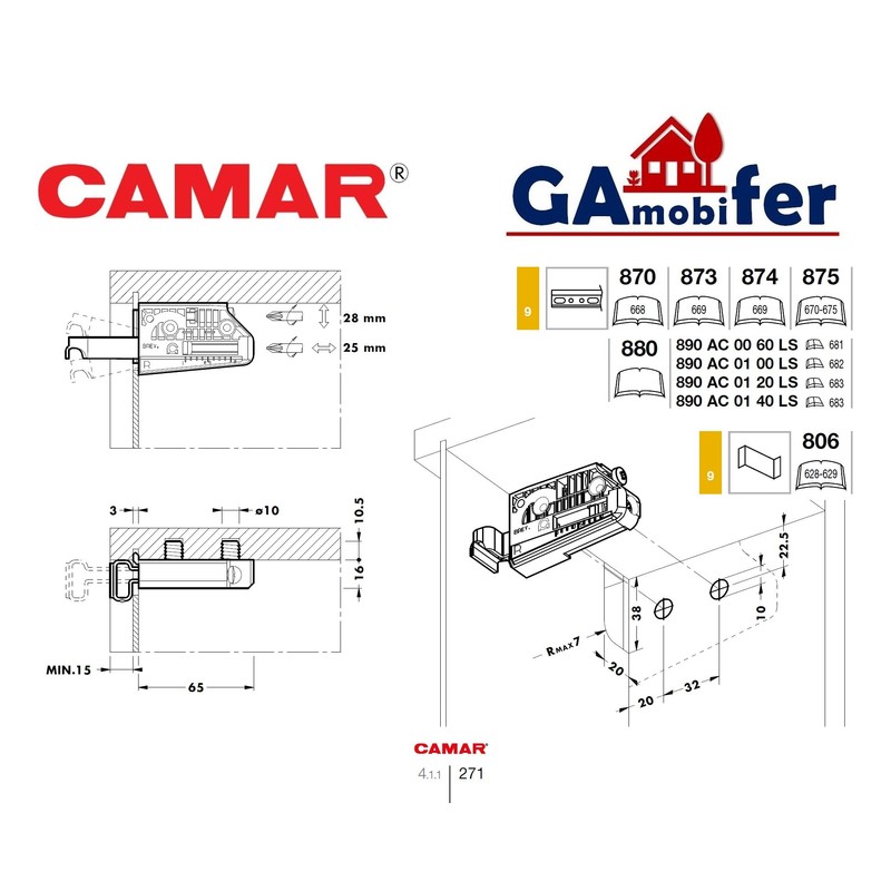 GAMOBIFER. Reggipensile CAMAR per Pensili Cucina. Ganci Mobili Sospesi (coppia