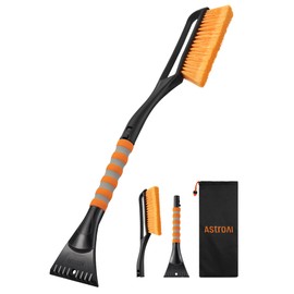 AstroAI 27" Snow Brush and Ice Scrapers for Car Windshield, Detachable Snow Scrapers with Ergonomic Foam Grip for Cars, Trucks, SUVs (Heavy Duty ABS, PVC Brush, Orange)