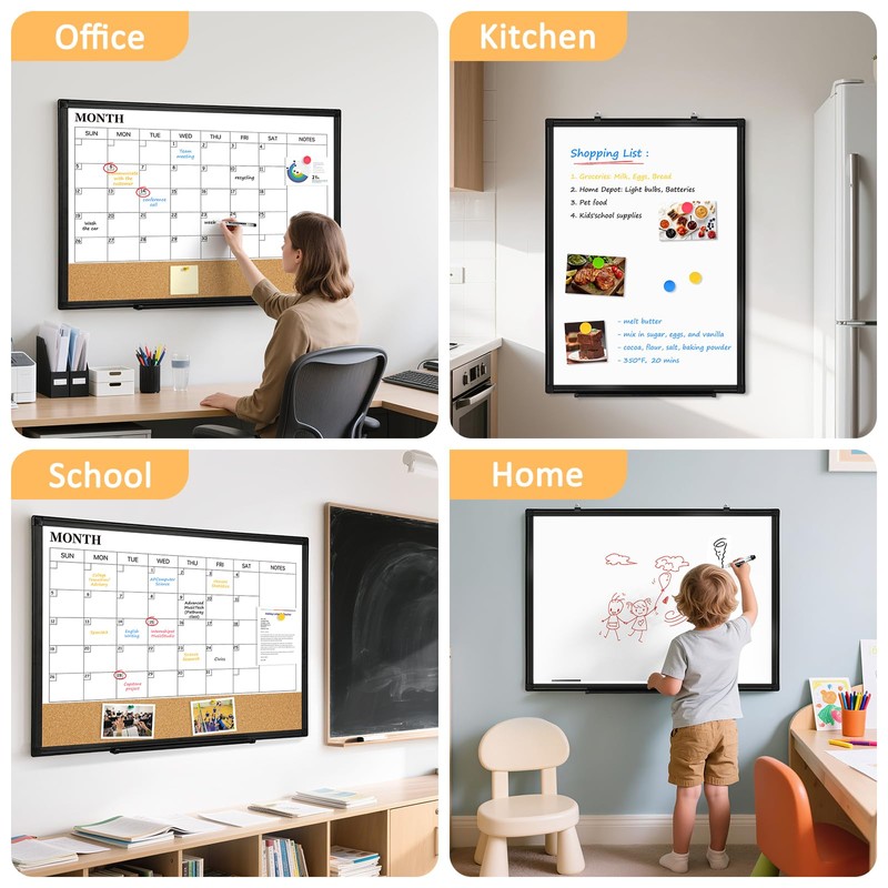 QUEENLINK Large Dry Erase Calendar for Wall, 36"x24" Double-Sided Magnetic