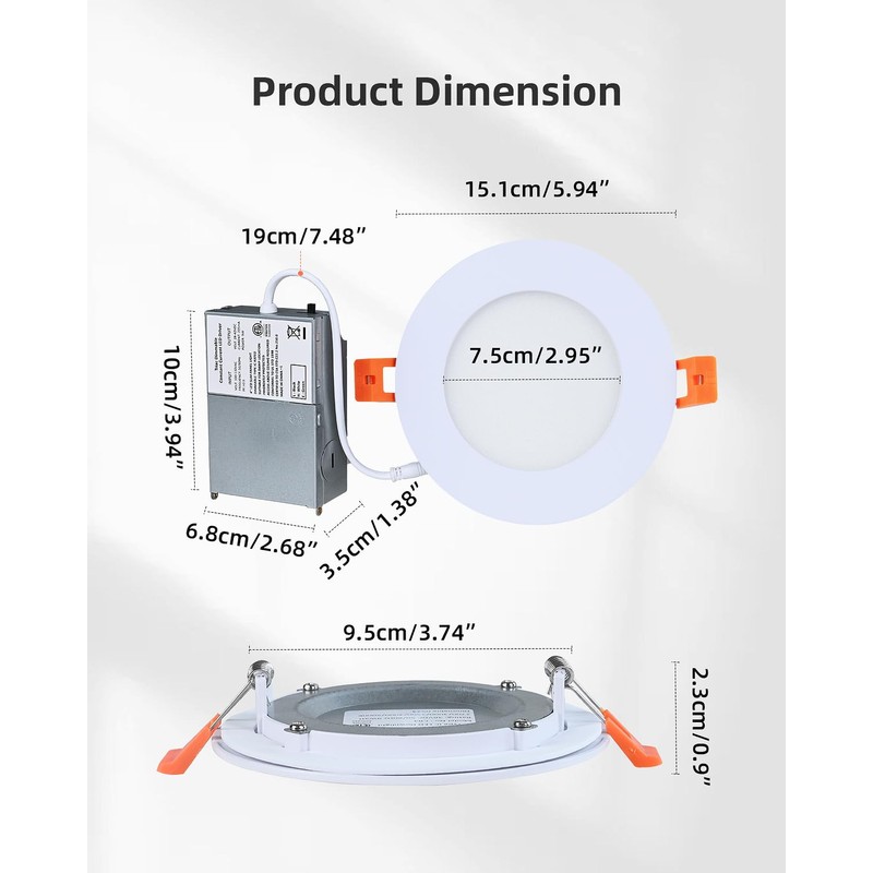 ZYC 4-Inch LED Recessed Lights - 9W Ultra-Thin LED Ceiling
