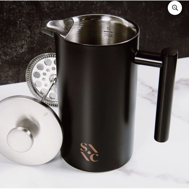 Stone & Clay Modern French Press - Black Stainless Steel