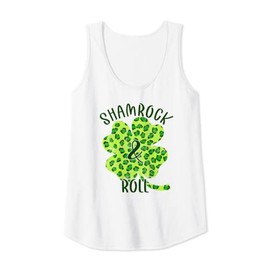 Womens Shamrock & Roll Green Leopard Print Clover Vintage Tank Top