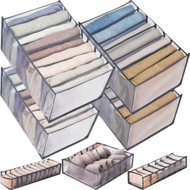 MXCOCO 7Pcs Organizador de Cajones, Organizadores Plegables de Ropa, Cajas de Almacenamiento de Clóset, Lavable Plegable y Visible de Nailon, Almacenadores para Jeans Pantalones Camiseta