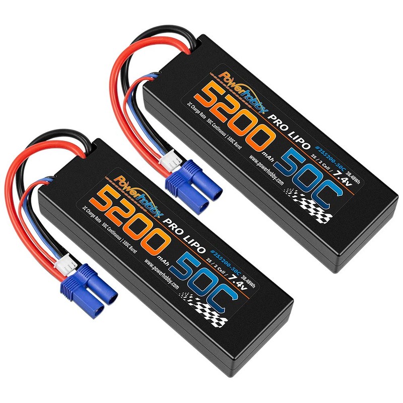 PowerHobby 2S 7.4.V 5200mAh 50C Lipo Battery 2 Pack w