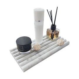 Jusmioke Natural Marble Tray for Bathroom Countertop Organizer,Vanity Decorative Stone Tray for Candles, Perfume, Jewelry Dish Ring Tray (Carrara White)