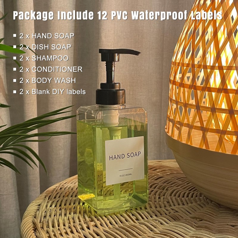 Clear Soap Dispenser with Waterproof Labels, Plastic Hand Soap Dispenser
