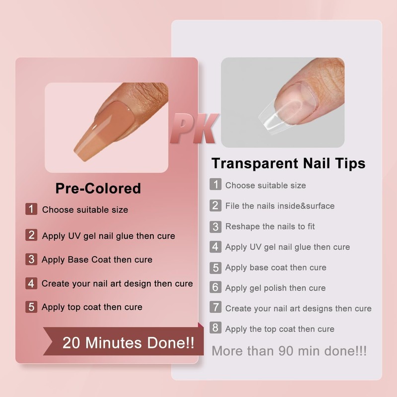 SXVME Gel Nail Tips Long Coffin Press on Nails Soft