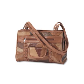 Leather 3-Piece Bag Set for Women, Brown Handbag, Wallet, and Matching Coin Purse, Ladies Patchwork Leather Shoulder Bag
