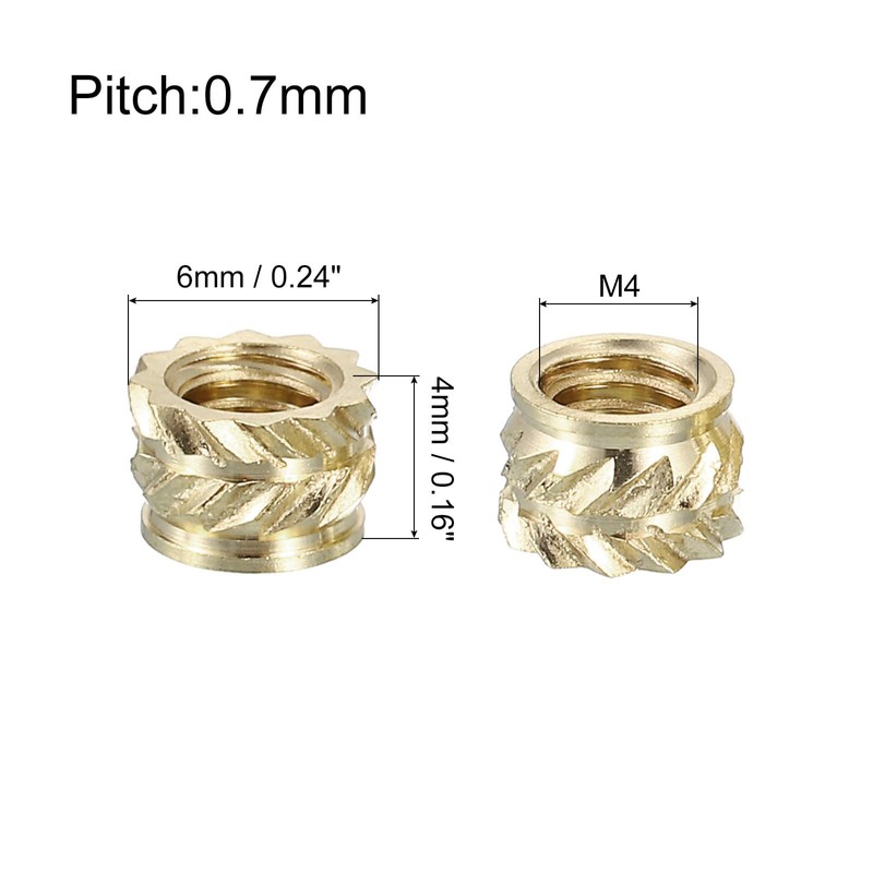 Sourcing Map Knurled Insert Nuts, 50pcs M4 x 4mm L