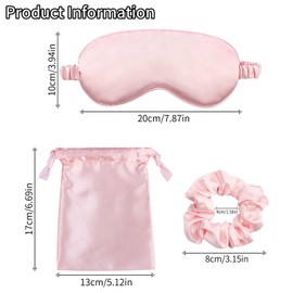 Silk Eye Mask for Sleeping, 3 Pcs Sleep Eye Mask Set Super Soft Satin Eye Sleeps Mask with Hair Scrunchie and Travel Pouch for Women Girls (Pink)