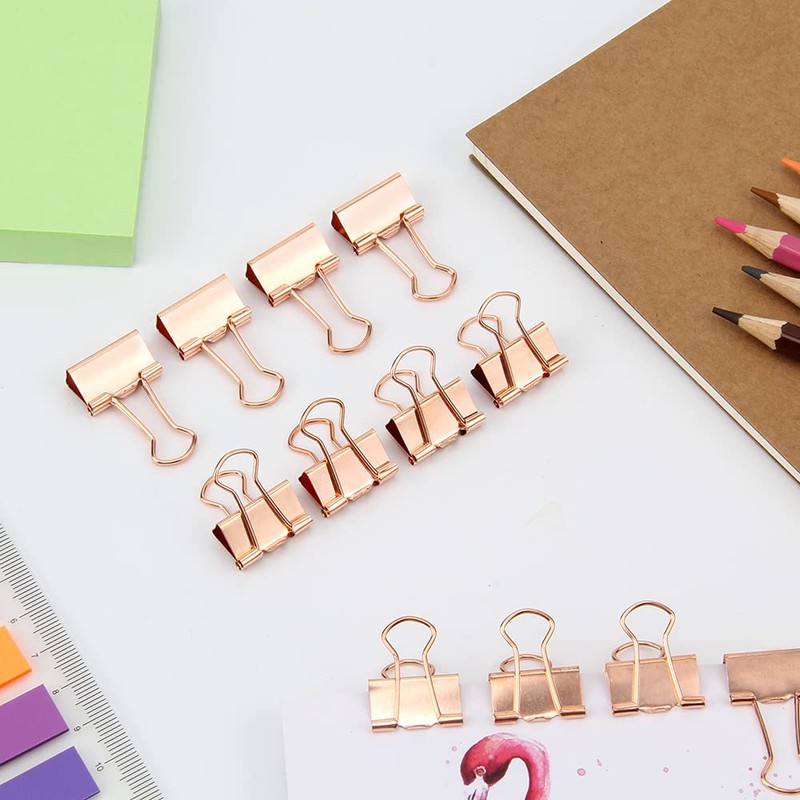 Pack of 100 Foldback Clips, 19 mm Paper Clips, Rose