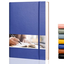 EMSHOI B5 Notebook Lined Notepad - 19 x 25 cm Large Leather Journal with Sticky Notes, 204 Numbered Pages, 100gsm Lined Paper, Back Pocket, Softcover, Blue