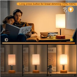 TRUMPETS TRUMPETS Kabellos Akku Nachttischlampe Touch Dimmbar 3 Farbtemperaturen Stufenloses Dimmen, nachtlicht dimmbar ohne kabel USB-C 6000mAh fr Wohnzimmer, Schlafzimmer (ohne Adapter) (2 Stck)
