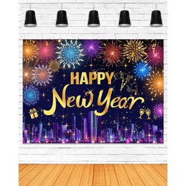 Mocsicka 7x5ft New Years Backdrop Happy New Year 2025 Photography Backdground City Fireworks Family New Year Eve Party Decorations Supplies