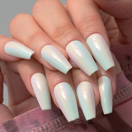 GLAMERMAID Press on Nails Long Coffin,Soft Colorful Ombre False Nails with Design,24 Pcs Glue on Nails UV Glossy Reusable Acrylic Stick on Nails Tips for Women Girls Gift