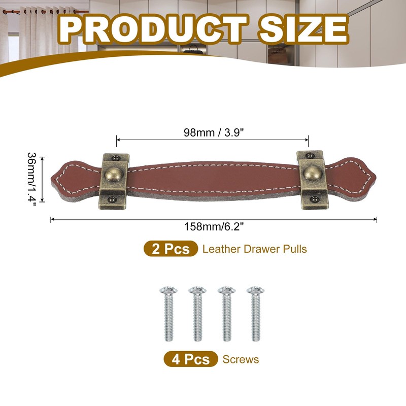 PATIKIL 6" Leather Drawer Pulls with Iron Sheet, 2 Pcs