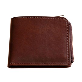 Tochigi Leather Bi-Fold Wallet, L-Shaped Zipper, Made in Japan, Thin, Compact, Men's, Women's, Business, Nume Leather, Aging, Large Wallet, Gift, Present, Braun