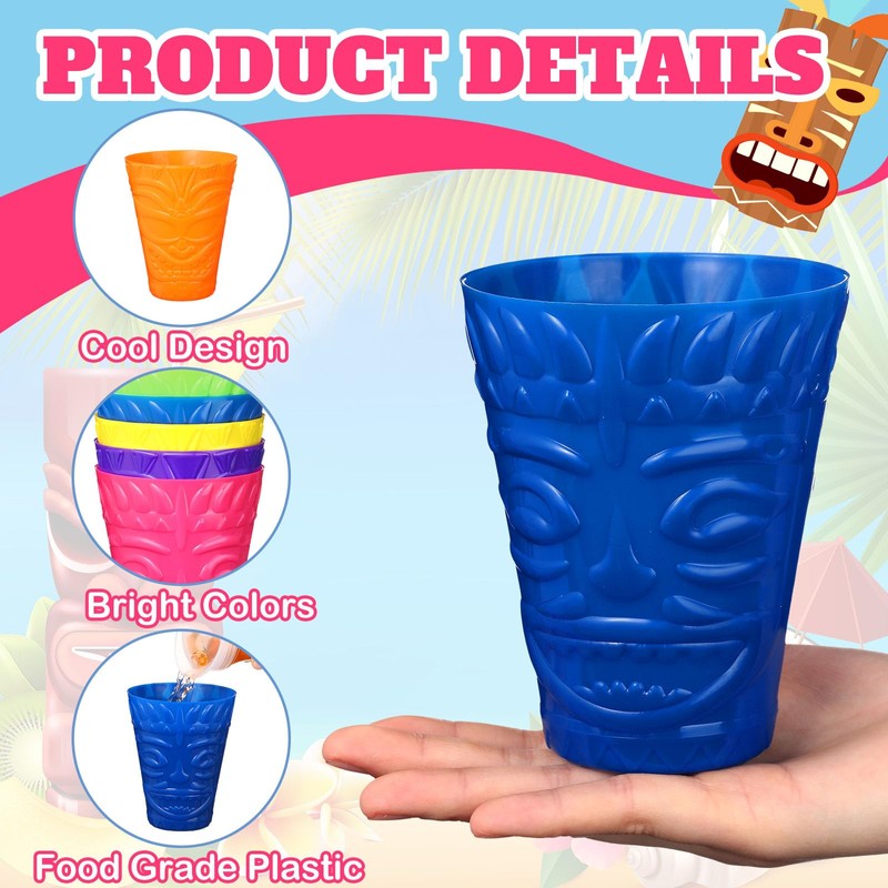 36 Pack Tiki Plastic Cups Bulk, 10oz