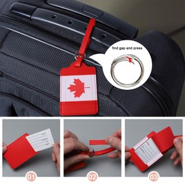 4 Pack Canadian Flag Luggage Tags, Anyos PU Leather Travel Bag Labels Suitcase Baggage Tags with Name ID Card Privacy Protection(Red)
