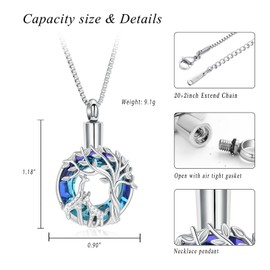 XSMZB Giraffe Urn Necklace for Ashes of Loved One Tree of Life Cremation Jewelry Crystal Circle Keepsake Pendant for Human Pet(Silver)