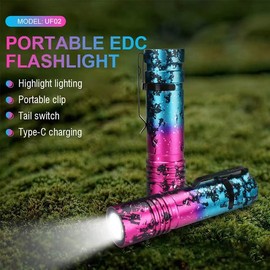 ULTRAFIRE Rechargeable Small LED Flashlight 800 Lumens 5 Modes Mini Tactical EDC Flash Light, Waterproof Pocket Flashlight for Kids Camping Outdoor (Pink)