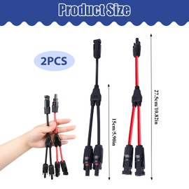 Solar Cable Y Splitter Plug Solar Solar Panel Cable Male Female MMF and FFM Connector, 4 mm² Solar Cable Y Splitter, Y Plug Photovoltaic Cable Y Plug, 1 Pair