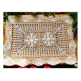 Laivigo New Handmade Crochet Cotton Lace Rectangular Table Cloth Doilies Doily,2PCS,14x19 Inch,Beige