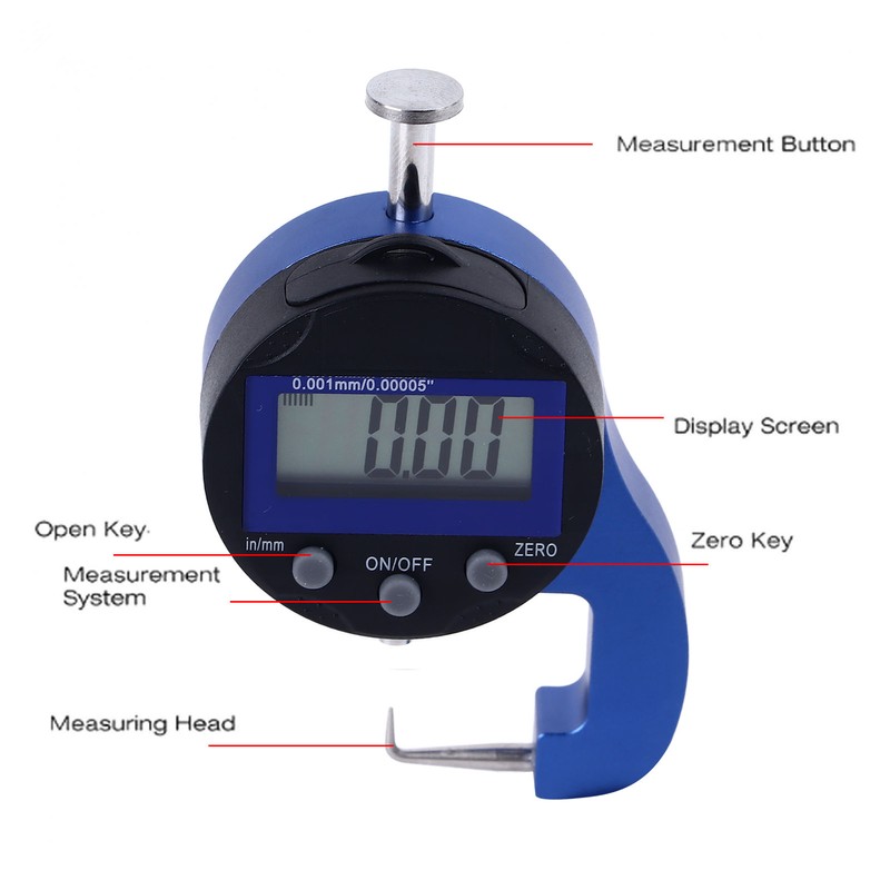 Micro Digital Thickness Gauge 0.0005in 0.01mm High Accuracy Thickness Measuring