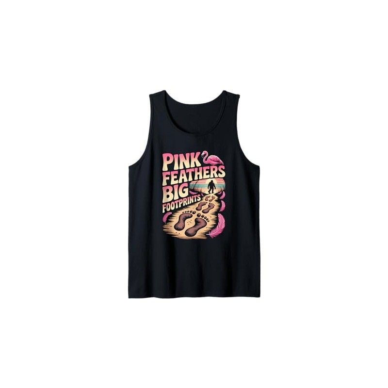 Pink Feathers Big Footprints Funny Flamingo Sasquatch Summer Tank Top