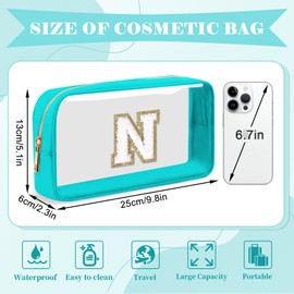 UIXIZQ - Bolsa de maquillaje transparente con letra inicial personalizada, bonita bolsa de cosméticos de nailon con cierre para adolescentes, bolsa de aseo de viaje aprobada por la TSA, estuche de