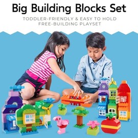 Liberty Imports Bloques de construcción grandes de 166 piezas con caja organizadora de almacenamiento, juego de ladrillos grandes, juego de juguetes d