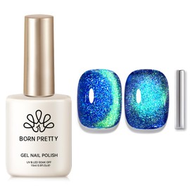 BORN PRETTY Cat Magnetic Eye Gel Nail Polish, Blue Glitter Cat Magnetic Gel Nail Polish, Holographic Magnetic Nail Polish for Nail Art Manicure Salon DIY at Home 15ML