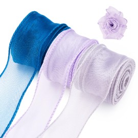 KISSITTY - Cinta de organza de 30 yardas, colorida, azul, morado, cinta decorativa de tela de polialgodón, para manualidades, lazos para el pelo, decoraciones de bodas, flores, ramos florales,