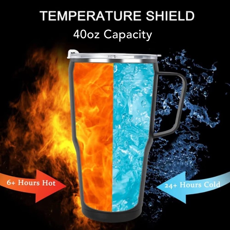 40oz Stainless Steel Vacuum Insulation Water Mug with Handle Straw