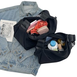 Hobo Crossbody Bags for Women Crescent Sling Bag Slouchy Cross Body Purse Black Oxford Fabric for Travel, Black, Medium:12.2"×7.6"×4.4", Fashion Trends